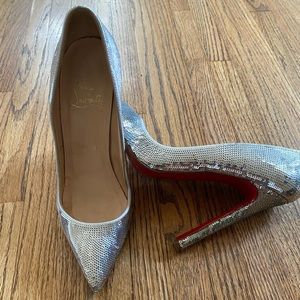 Christian Louboutin size 38.8 sparkly silver GREAT condition